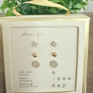A New Day 14k Gold and Silver Cubic Zirconia Earrings- Demi fine collection